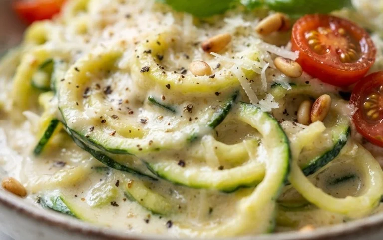 Zucchini-Spaghetti in cremiger Sauce– Zoodles