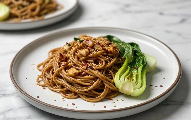 Spicy Garlic Soba Noodles with Bok Choy