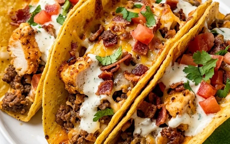 Baked Chicken Beef Bacon Ranch Tacos