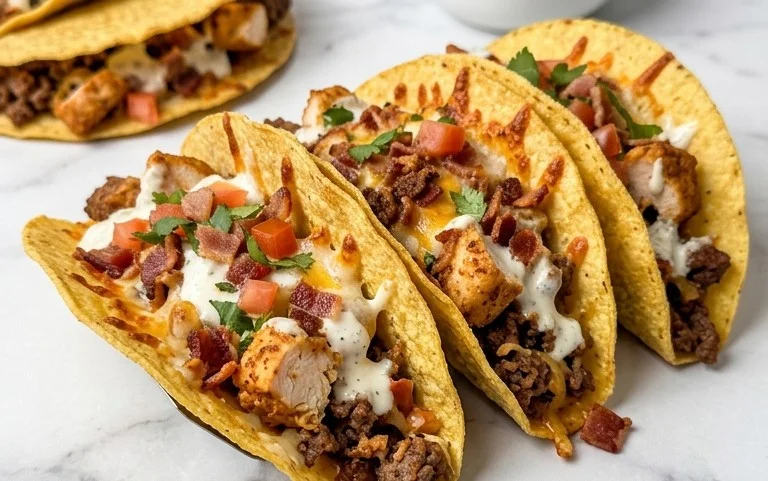 Baked Chicken Beef Bacon Ranch Tacos