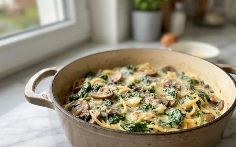 One-Pot Garlic Parmesan Pasta with Spinach and Mushrooms