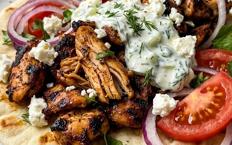Mediterranes Hähnchen-Gyros mit Feta-Tzatziki genießen!