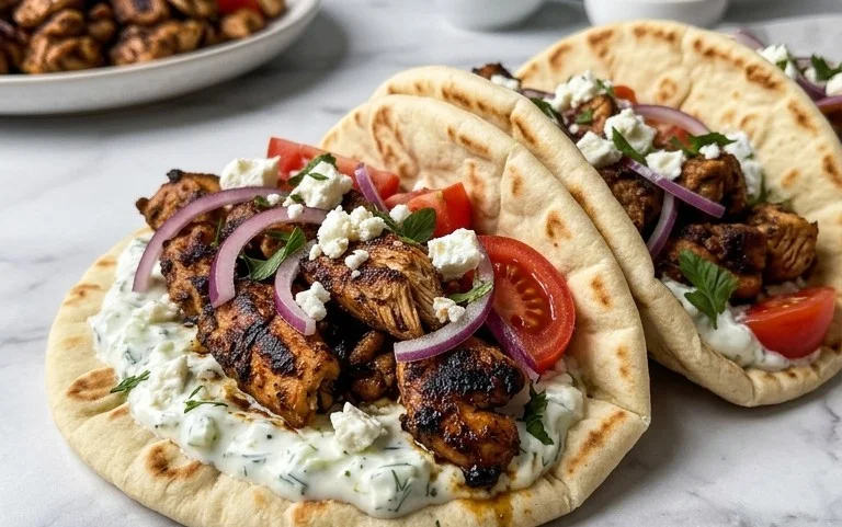 Mediterranes Hähnchen-Gyros mit Feta-Tzatziki genießen!