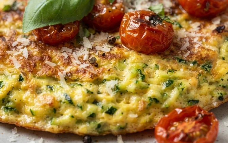 Zucchini-Omelett mit Tomaten und Basilikum