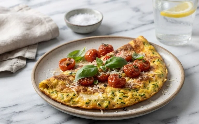 Zucchini-Omelett mit Tomaten und Basilikum