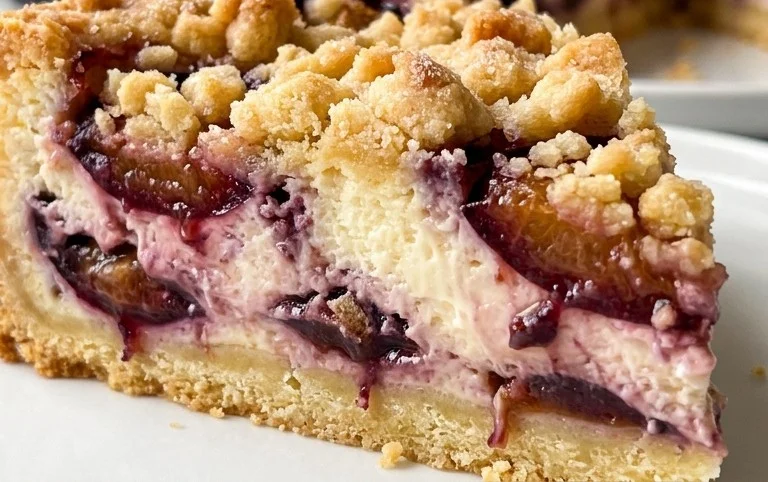 Zwetschgen-Käsekuchen - mit Mürbeteigboden & Streusel