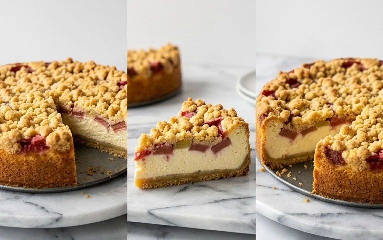 Rhabarber Käsekuchen mit Streuseln
