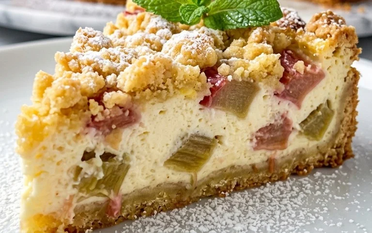 Rhabarber Quarkkuchen mit Butterstreuseln