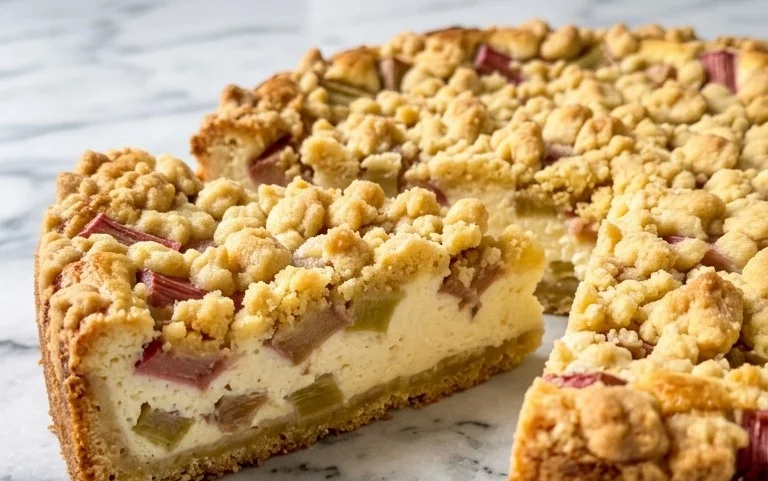 Rhabarber Quarkkuchen mit Butterstreuseln